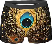 [QMNEHJ] Peacock Feather Gold Design Men's Boxer Briefs Breathable Stretch Underwear Moisture-Wicking Trunks for Men