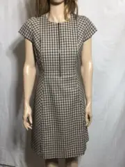 Women's NWT Elie Tahari A-Line Casual Dress Beige Zip-Front Textured Dress