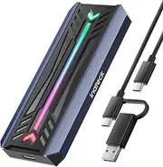Inateck M.2 NVMe SATA SSD Enclosure with RGB,USB 3.2 Gen 2 (10 Gbps) Enclosure Support UASP Trim for NVME/SATA SSDs 2242/2260/2280(M /M&B Key), Tool-Free Installation(Up to 4TB)