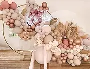 162Pcs Double Stuffed Boho Balloon Garland Arch Kit Dusty Rose Balloon Blush Pastel Pink Chrome Rose Gold Crean Peach Nude Balloons for Birthday Baby Shower Bridal Wedding Party Decorations