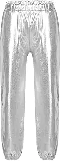 [TiaoBug] Kids Girls Boys Shiny Metallic Dance Harem Pants for Modern Jazz Hip Hop Street Dancewear