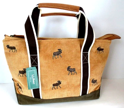 NEW - Vintage LL Bean Boat & Tote Bag - Rare Corduroy Moose Embroidery & Leather