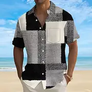 Men's Geometric Color Block Patchwork Shirt Summer Shirt Button Up Shirt Short Sleeve Fashion Casual Vacation Holiday Streetwear Summer Turndown 3D Print Front