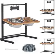 Realyoo Dog Elevated Bowls with Slow Feeder, 11 Heights 15° Tilted Stainless Steel Raised Dog Bowls Stand, Metal Food and Water Bowl for Large Medium Small Dogs and Cats