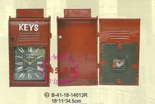 OUTLET限量低價出清美生活館---全新 鄉村 工業 LOFT 風 鐵藝 信箱 造型 壁鐘 鑰匙盒 KEYBOX 兩用
