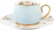 [fanquare] Blue Tea Cup and Saucer Set, Porcelain Coffee Cup with Gold Trim, Large Tea Cup for Breakfast, Afternoon Tea, 7.43oz