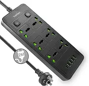 Yakiter 11 in 1 Universal Power Strip with USB, Extension 2M Cord with 6 Wide AC Outlets and 5 USB Ports, 110-240v, Max 4000w, Wall Mount International Plug Extender for Overseas Travel Work (2M)