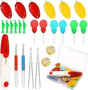 SAVITA 25 Pcs Needle Threaders Kit with a Clear Box, Sewing Threader, Sewing Tweezers, Seam Opener, Thimble, Scissors with A Box, for Sewing (Multicolor)