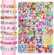Thrilez 480 Pcs Fruit Flower Polymer Clay Beads, 24 Styles Clay Bead Charms for Bracelets Making, Jewelry Making, Necklace and Earring with Elastic String