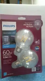 Philips Dimmable LED Globe G25 DAYLIGHT Light Bulb 2 Pk (55020) FS