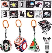 High Contrast Shapes Sets Baby Toys,Black and White Baby Sensory Soft Book & Baby Bed Crib Car Seat Travel Stroller Soft Plush Toys for Newborn 0-18 Month