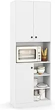 Giantex Kitchen Pantry Storage Cabinet, 166 cm Tall Modern Hutch Cabinet with Microwave Stand, Modern Buffet Sideboard Coffee Bar Station with Doors & Open Shelves for Dining Room (White)