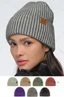 C.C Exclusive Women Winter Soft Solid Contrast Color Stripes Cuff Beanie Hat