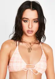 [Dolls Kill] Peach Picnic Shell Bikini Top