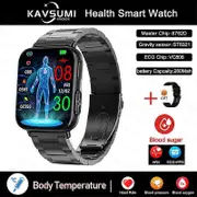 New Blood Glucose Monitor Health Smart Watch Men ECG+PPG Blood Pressure Measurement IP68 Waterproof Sport smartwatch Ladies Black Steel ECG blood s...