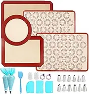 Silicone Baking Mat,Baking Mat Set of 27,Pastry Mat with Piping Tips and Cake Scraper,Reusable Silicone Mats for Baking,Dough Mat for Cookie,Bread,Pastry