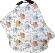 Breathable Car Seat Cover for Babies – Multi-Purpose Soft Rayon Nursing Cover for Breastfeeding, High Stretchy Infant Carseat Canopy, Stroller Cover (Smooth Rayon, Cute Elephant)