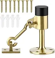 Door Stopper Stainless Steel Door Stop with Hook, Wall Mount Door Holder with Hardware,Sturdy Wall Hook Door Stop with Rubber Bumper, Gold