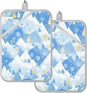 Pot Holder for Kitchen Heat Resistant Mountain Light Blue Potholder with Pockets Hotpads for Cooking Oven Mitts 2 Pack