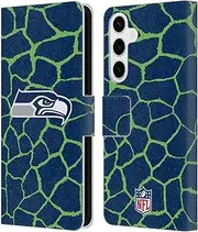 Head Case Designs Officially Licensed NFL Giraffe Animal Print Seattle Seahawks Art Leather Book Wallet Case Cover Compatible with Samsung Galaxy S24+ 5G