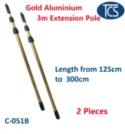 TCS NEW Extendable Gold Window Cleaning 3m Telescopic Pole for Truck Roof Gutter