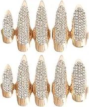 [Generic] Ring 10 Pcs/Set Gothic Punk 3 Sizes Crystal Full Finger Rings Paved Paw Bend Fingertip Fingernail Claw Girls Women Men Engagement Rings