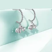 Solid 925 Sterling Silver Dancing Bee Half Hoop Earrings in Silver