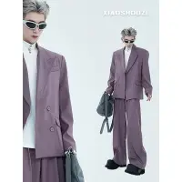 在飛比找Yahoo!奇摩拍賣優惠-RB精緻韓風 西裝外套 西裝套裝 2色紫色雙排扣西裝男 高級