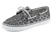 NIB Sperry Top-Sider Women's Sneaker Shoe Leopard Gray Black Bahama Sparkle Sz 6