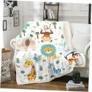 Cartoon Jungle Animals Sherpa Blanket Boys Girls Teens 90" x 90" Colorful