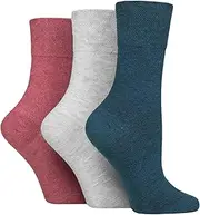 IOMI Footnurse Diabetic Gentle Grip Non-Binding Cotton Rich Socks Ladies 3 pair 4-8UK Coral Grey Teal