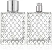 2 Set,100ml Glass Fine Mist Atomiser,Empty Glass Square Grids Perfume Atomizer Spray Pump Bottle Travel Refillable Bottle for Liquid Fragrance Cosmetic Container