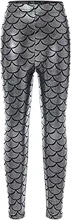 [TiaoBug] Kids Girls Mermaid Fish Scale Stretch High Waisted Leggings Pants Tights Toddler Girls Shiny Metallic Leggings