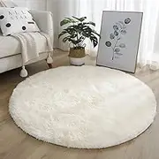 Leesentec Round Bedroom Rugs Living Room Non-Slip Soft Fluffy Rug Shaggy Floor Mats Large for Hallway (White, 140 cm)