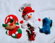 Three Dog Toy Bundle - Snowman Tug, Reindeer Rattle & Plush Blue Blizzard Bone