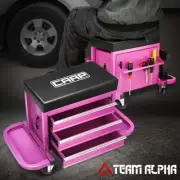 2 in 1 3 Drawer Rolling Mechanics Seat Tool Chest Garage Storage Stool Purple