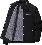 [Qolkmuiy-GJ] Mens Thermal Fleece Padded Winter Coat Classic Sherpa Lined Cargo Jacket Button Lapel Long Sleeve