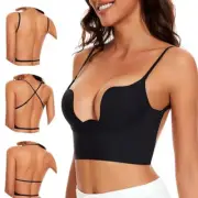 Women Low Back Bra Wire Lifting Deep U Shaped Plunge Backless Bra with Straps