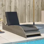 vidaXL Sun Lounger with Cushion Grey 60x205x73 cm Poly Rattan