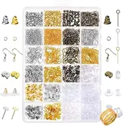 Paxcoo 2400Pcs Earring Making Supplies Kit with 24 Style Earring Hooks Earring Backs Earrings Posts and Earring Making Findings for Adult