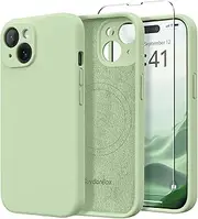 SuydanBox Magnetic for iPhone 14 Case, Compatible with MagSafe, [Full Camera Protection][Screen Protector] Silicone Shockproof Protective Phone Case for iPhone 14 6.1 inch, Matcha