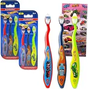 Hot Wheels Toothbrush Kit for Kids - Bundle with 6 Race Car Toothbrushes and Stickers for Boys, Toddlers | Hot Wheels Toothbrush Set