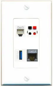[4 Ports] CAT7 PHONE SPEAKER USB-3 Wall Plate DecorZ White