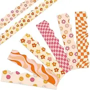 Whaline 82Ft Boho Bulletin Board Borders Retro Groovy 70s Decoration Borders Vintage Smile Daisy Plaid Trim Border Boho Bulletin Board Stickers for School Classroom Office Party Decoration