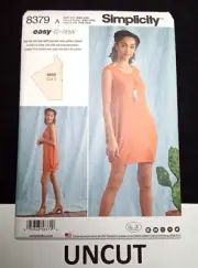 SIMPLICITY UNCUT Easy Pattern 8379 Misses XXS-XXL Knit Dress One Pattern Piece