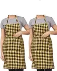 Simple Adjustable Set Of 2 Yellow Color Checked Cotton Fabric Apron For Women