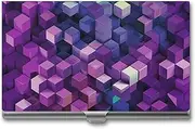 [LKHDS] Slim Aluminum Alloy Business Card Holder Abstract Color Cubes Purple Pocket Business Card Case Portable Business Card Wallet Business Card Holders Handheld Card Box for Women Men, style, One