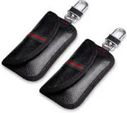 2 Pack Faraday Bag for Car Key Fob, Genuine Leather Car Key RFID Signal Blocking