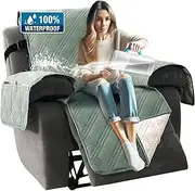 Smarcute 100% Waterproof Small Recliner Chairs for Adults Lazy Boy Recliner Chair Covers Slip Cover for Couch/Recliner Furniture Protector for Pets Kids (Recliner, Lily Pad/Beige)