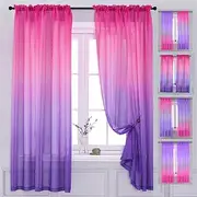 Yancorp Bedroom Curtains 63 inch Length Sheer Curtain Pink Purple Ombre Curtains Rod Pocket Drapes for Girls Living Room Mermaid Bedroom Decor, 1 Panel(Pink Purple, 40"x63")